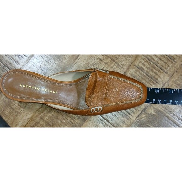 Antonio Melani "Nantucket" Brown Leather Loafer Mules Heels 6M Classic Style - Picture 11 of 12